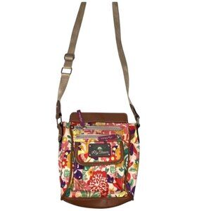Lily Bloom Crossbody Bag 7"x6" With 17" Strap Floral Pattern Eco-Friendly Brown